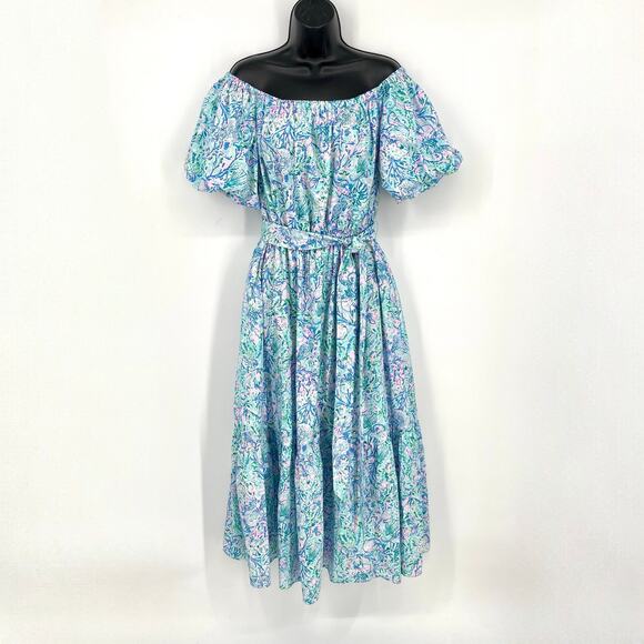 Lilly Pulitzer NEW Tamie Off The Shoulder Dress SZ XL Surf Blue Soleil It on Me - Picture 1 of 14